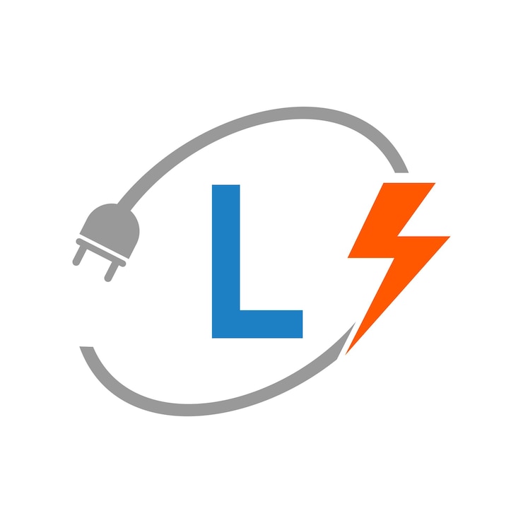 Vector carta l concepto del logotipo eléctrico con enchufe eléctrico y símbolo de energía diseño del logotipo eléctrica
