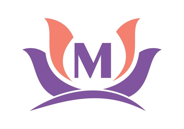 Carta M Logotipo con diseño de flores de loto Símbolo Vector plantilla