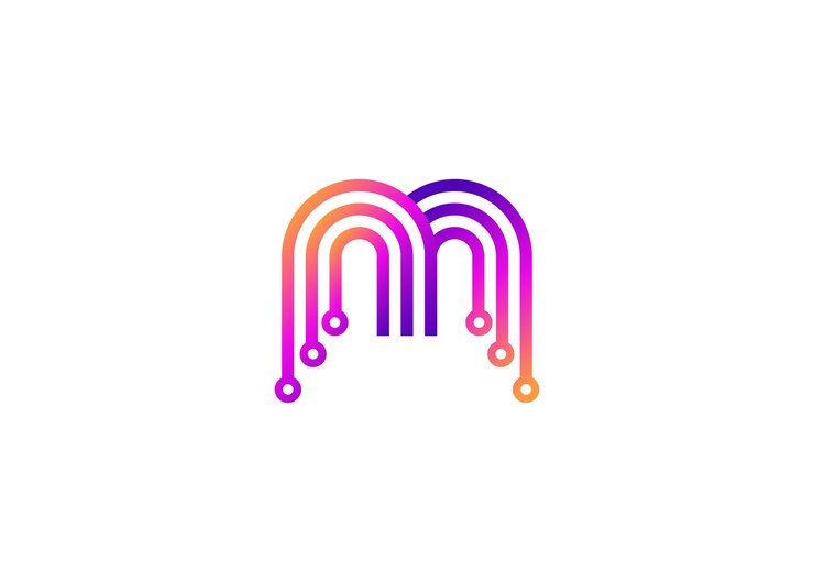 Vector carta m tecnología de vector monograma plantilla de diseño de logotipo carta m molécula ciencia y biotecnología