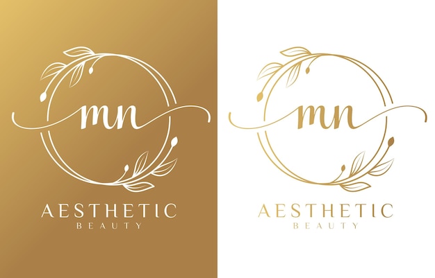 Carta MN Beauty Logotipo con ornamento florido