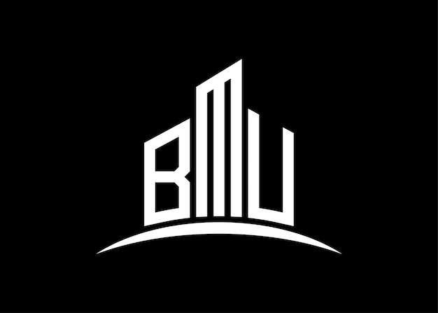 Carta Monograma vectorial del edificio de BMU plantilla de diseño del logotipo Forma del edificio Logotipo de BMU