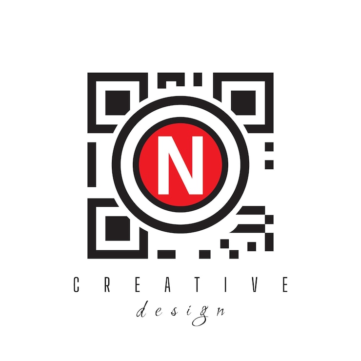 Vector carta n con código qr y código de barras diseño del logotipo círculo logotipo redondeado sobre fondo blanco