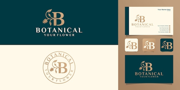 Carta naturaleza botánica y plantilla de logotipo de hoja y tarjeta de visita