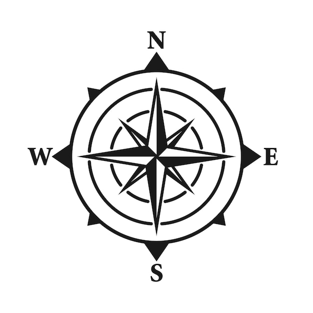 Carta náutica de rosa de los vientos marinos vintage Brújula de navegación monocromática con direcciones cardinales del noreste, suroeste, cartografía de posición geográfica y navegación, ilustración vectorial