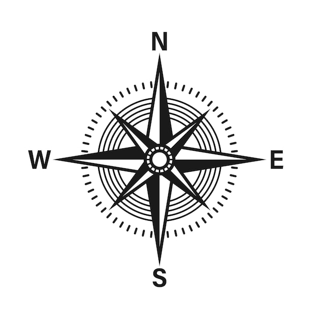 Carta náutica de rosa de los vientos marinos vintage Brújula de navegación monocromática con direcciones cardinales del noreste, suroeste, cartografía de posición geográfica y navegación, ilustración vectorial