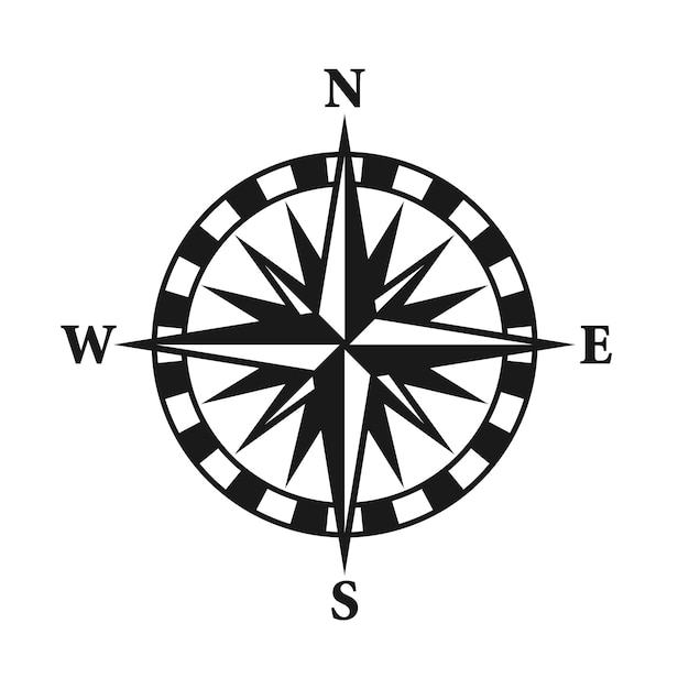 Carta náutica de rosa de los vientos marinos vintage Brújula de navegación monocromática con direcciones cardinales del noreste, suroeste, cartografía de posición geográfica y navegación, ilustración vectorial