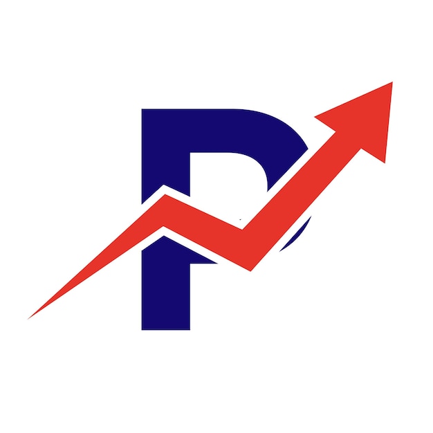 Carta P Logotipo financiero Finanzas e inversiones financieras Desarrollo del logotipo Conceptos de plantilla con flecha de crecimiento empresarial