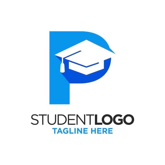 Carta P Sombrero de graduación Diseño de logotipo Plantilla Inspiración Ilustración vectorial