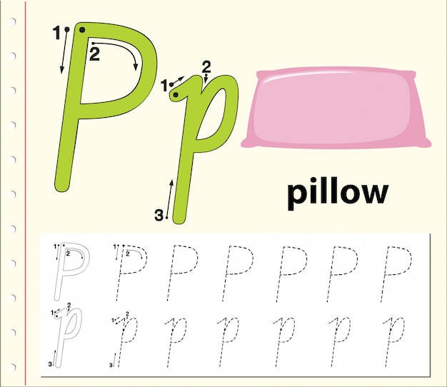 Carta P trazando hojas de trabajo del abecedario