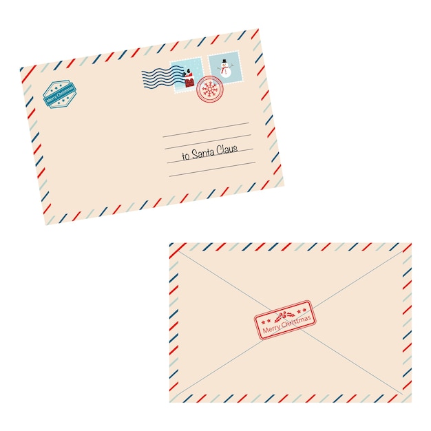 Una carta a Papá Noel. estampillas y sellos postales de cartas navideñas. Gráficos vectoriales