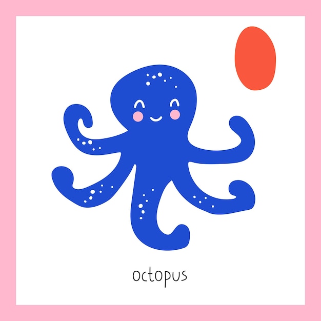 Carta de pulpo o alfabeto inglés para niños ilustración vectorial.