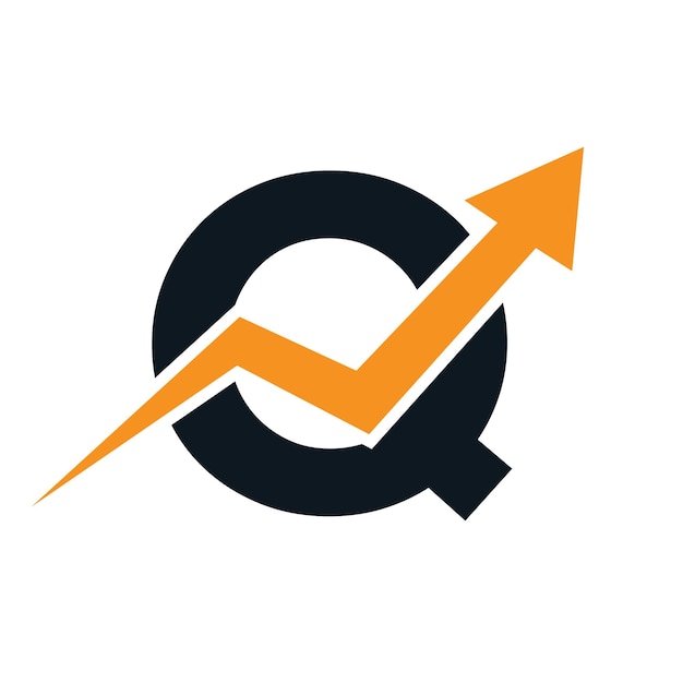 Carta Q Logotipo financiero Desarrollo de la financiación y la inversión financiera Conceptos de plantilla de logotipo con flecha de crecimiento empresarial