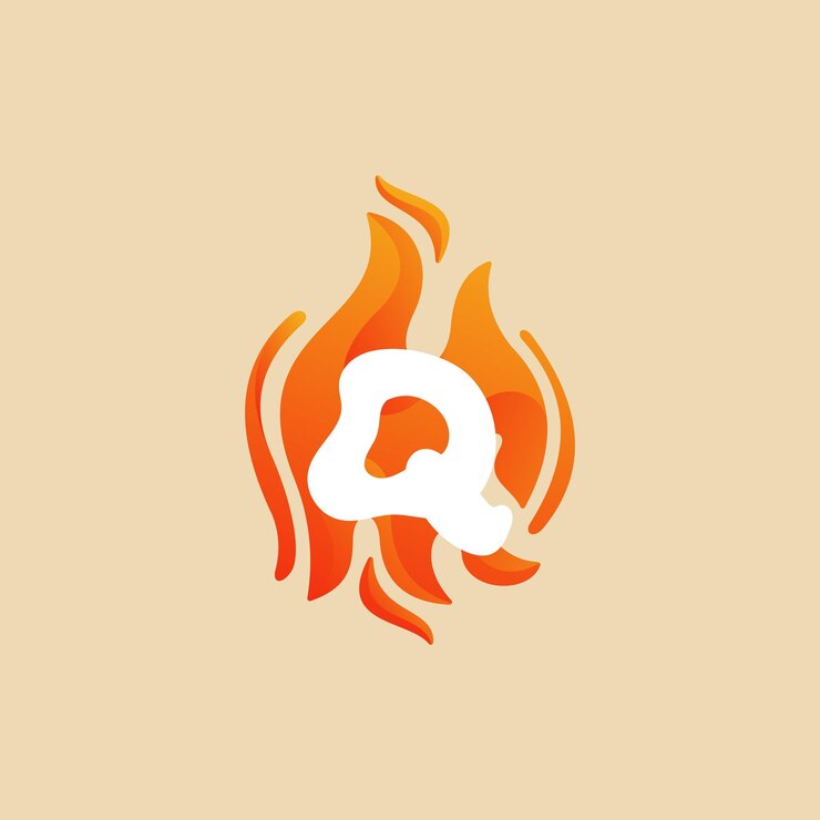 Vector carta q logotipo fuego quemar rojo naranja q logotipo elementos de plantilla de diseño vectorial para su aplicación