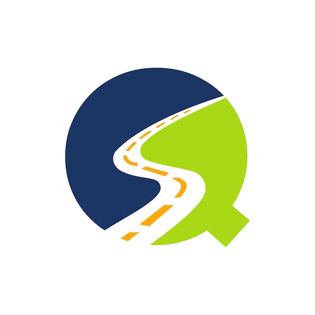 Carta Q Logotipo de transporte basado en la ruta del camino Modelo de vector de símbolo