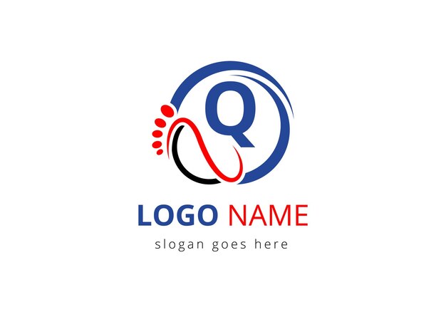 Carta Q Modelo vectorial de diseño de logotipo de pie y cuidado