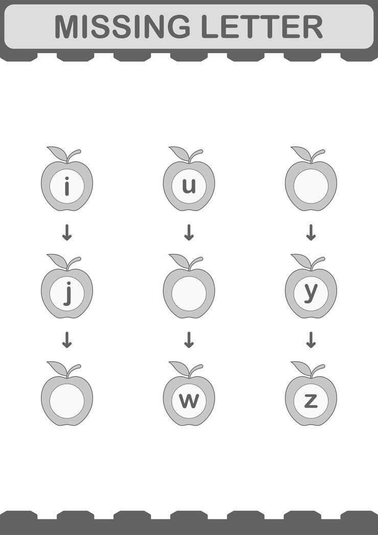 Vector carta que falta con la hoja de trabajo de apple para niños