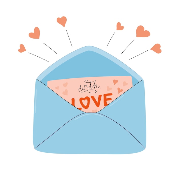 Una carta en un sobre con letras con amor