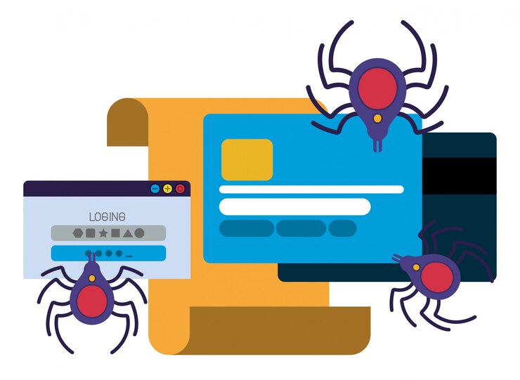 Carta de tarjeta de crédito con iconos aislados de araña