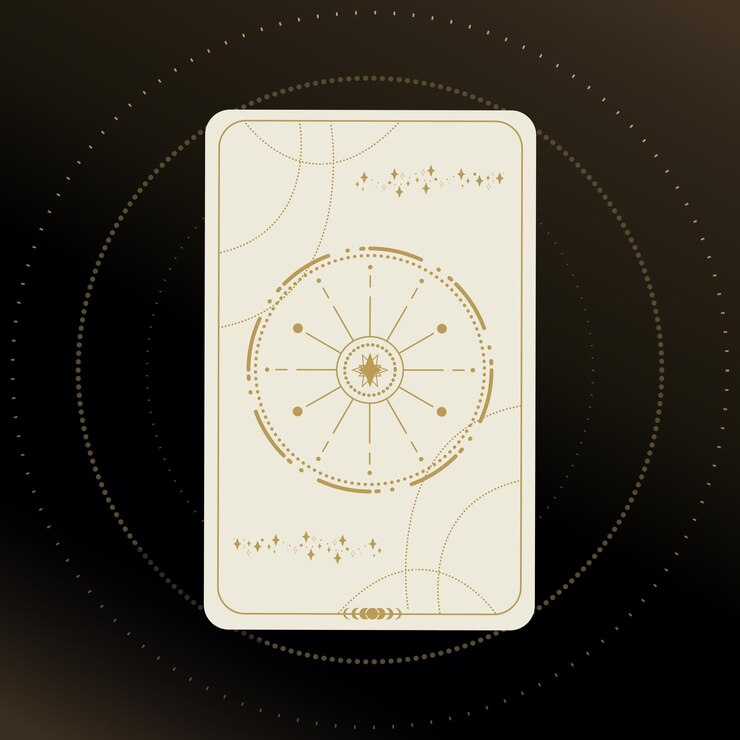 Vector carta de tarot dorada y blanca con una estrella sobre un fondo negro con estrellas