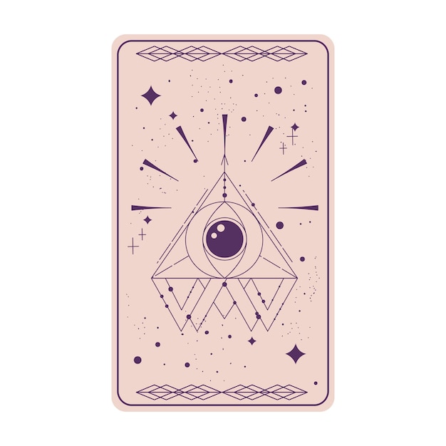 Carta de tarot con ojo místico pirámide aislada Carta de tarot esotérico boho con ojo y estrella Ilustración vectorial Triángulo celestial de geometría sagrada
