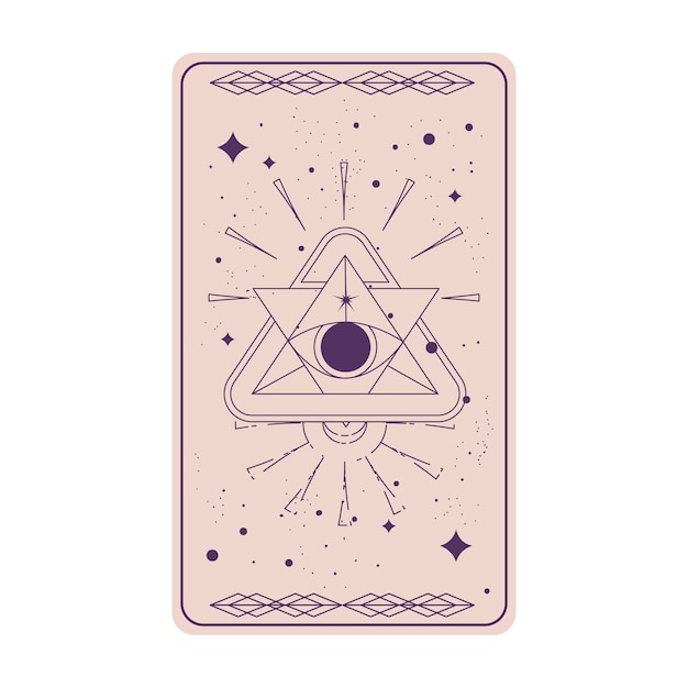 Carta de tarot con ojo místico pirámide aislada Carta de tarot esotérico boho con ojo y estrella Ilustración vectorial Triángulo celestial de geometría sagrada