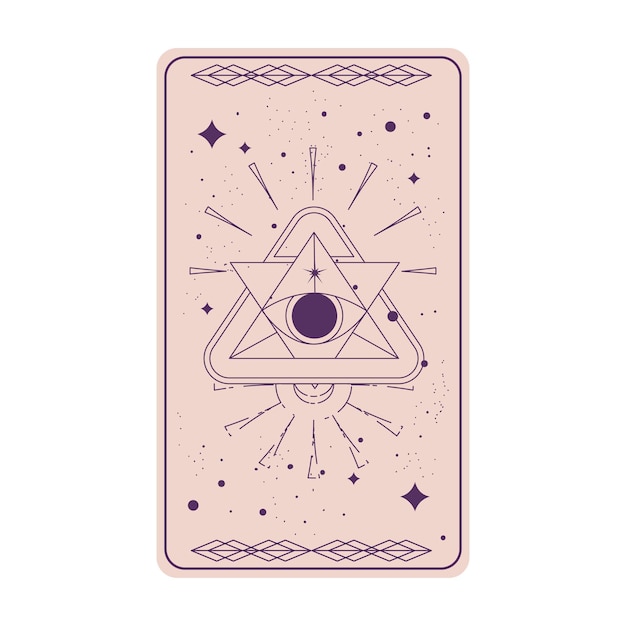 Vector carta de tarot con ojo místico pirámide aislada carta de tarot esotérico boho con ojo y estrella ilustración vectorial triángulo celestial de geometría sagrada