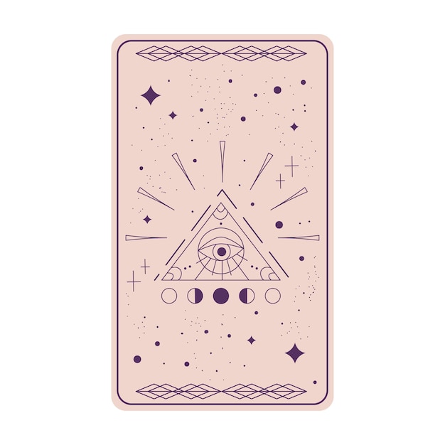 Carta de tarot con ojo místico pirámide aislada Carta de tarot esotérico boho con ojo y estrella Ilustración vectorial Triángulo celestial de geometría sagrada