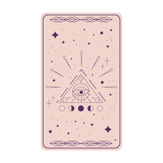 Vector carta de tarot con ojo místico pirámide aislada carta de tarot esotérico boho con ojo y estrella ilustración vectorial triángulo celestial de geometría sagrada