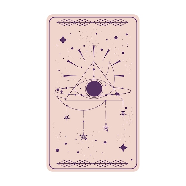 Carta de tarot con ojo místico pirámide aislada Carta de tarot esotérico boho con ojo y estrella Ilustración vectorial Triángulo celestial de geometría sagrada