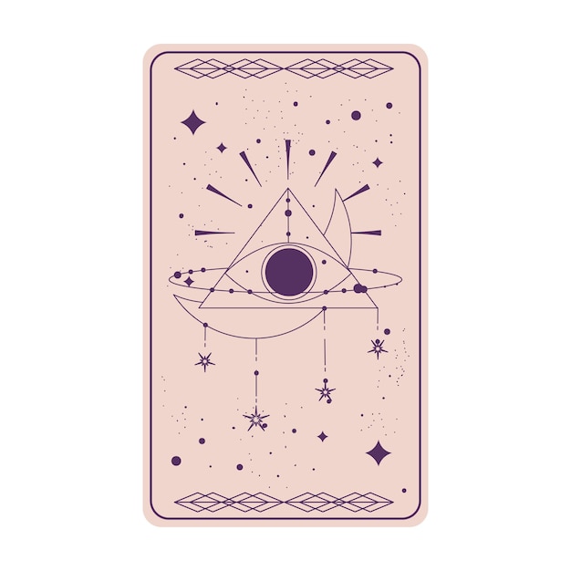 Vector carta de tarot con ojo místico pirámide aislada carta de tarot esotérico boho con ojo y estrella ilustración vectorial triángulo celestial de geometría sagrada