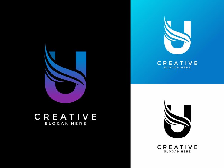 Vector carta u logotipo profesional para todo tipo de negocios carta u con plantilla vectorial de diseño de logotipo de swoosh o alas