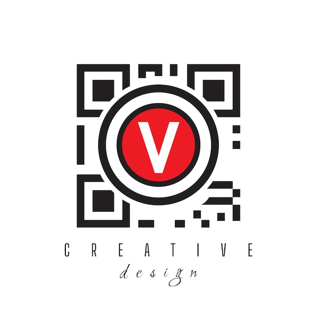 Carta v con código QR y código de barras Diseño del logotipo Círculo Logotipo redondeado sobre fondo blanco