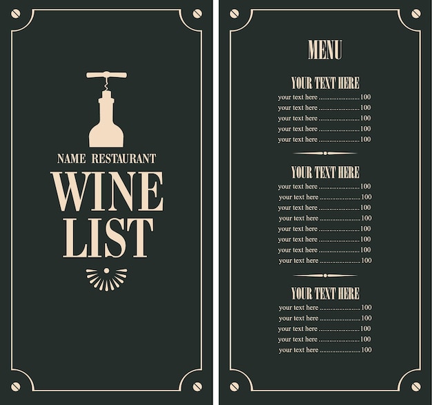 carta de vinos con botella y precios