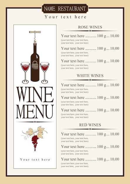 Vector carta de vinos