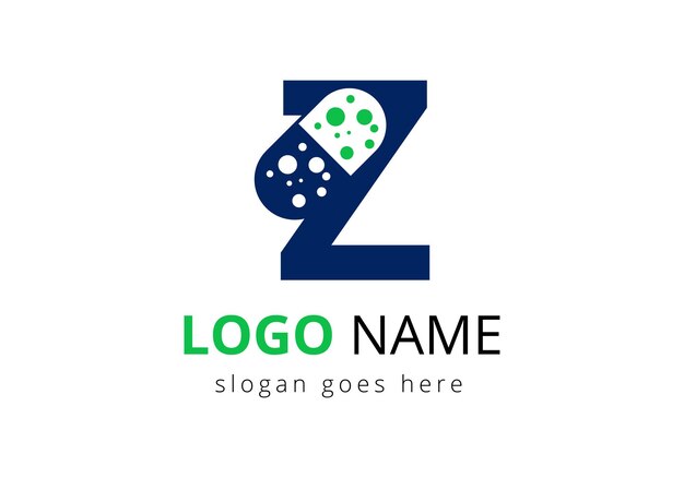 Carta Z Tableta de medicina Logotipo concepto para el cuidado de la salud Logotipo Signo Vector plantilla con símbolo de pila