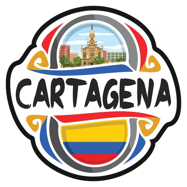 Cartagena Colombia bandera viaje recuerdo pegatina Skyline Landmark Logo insignia sello emblema EPS