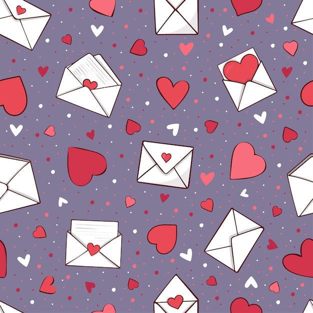 Cartas de amor patrón sin costuras sobre lindo con cartas de amor y corazones fondo para envolver papel textil scrapbook garabateo letra de corazón ilustración para el día de San Valentín