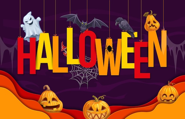 Cartas cortadas en papel de Halloween calabazas y fantasmas