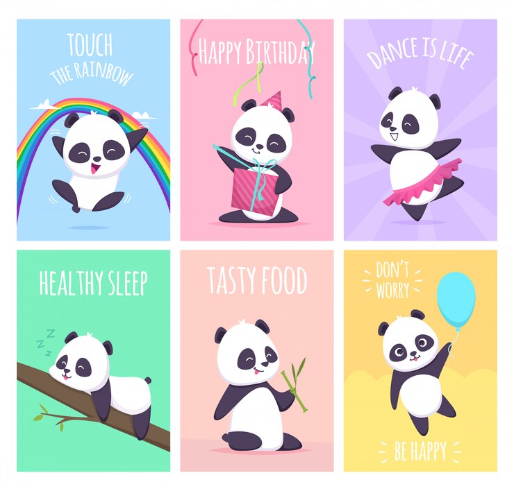 Vector cartas panda. cute little bear animals cover colección de plantillas de carteles