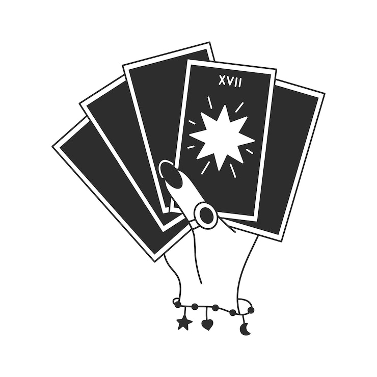 Vector las cartas del tarot en la mano línea icono esotérico oculto brujería vector signo gesto