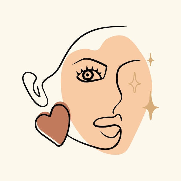 Vector cartel abstracto con cara de mujer mínima estilo de dibujo de una línea elemento de diseño doodle