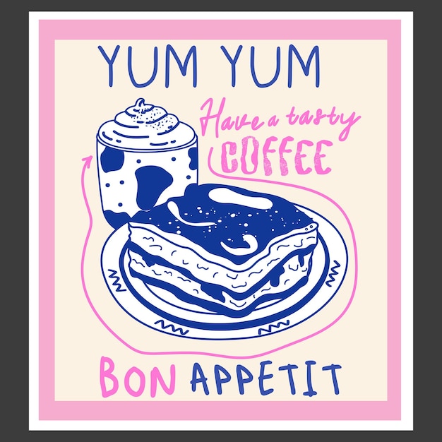 Cartel abstracto en estilo retro para la cocina y la cafetería Desayuno, comida y café Arte para carteles