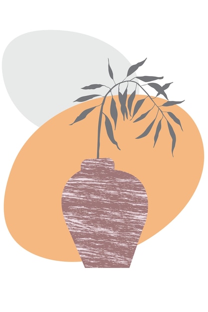 Cartel abstracto con jarrón y rama de hojas en una ilustración de vector de stock de jarrón con resumen