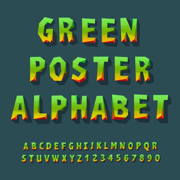 Cartel alfabeto y números cartel verde ilustración vectorial