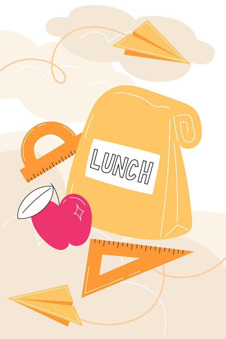 Vector cartel de almuerzo y suministros escolares