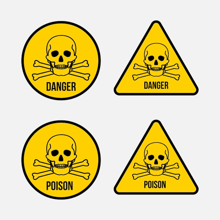 Vector un cartel amarillo con una calavera y un cartel que dice peligro y peligro.
