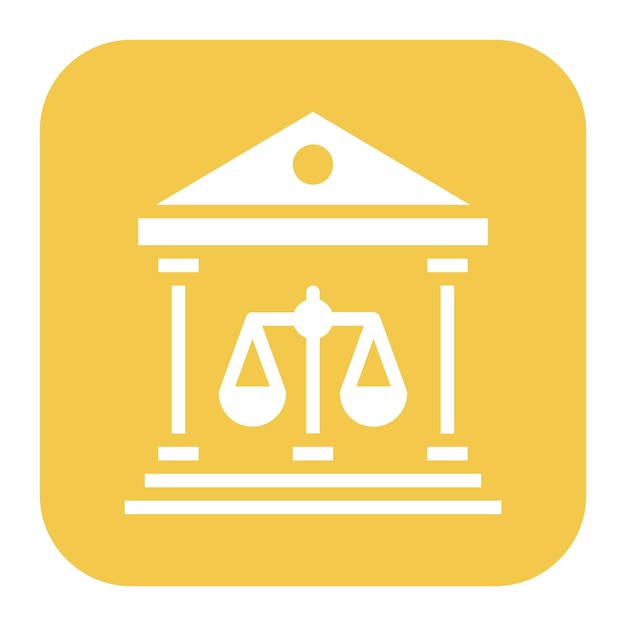 un cartel amarillo con el símbolo de la justicia en él