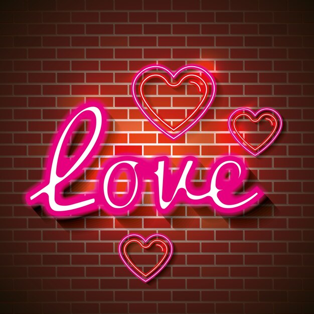 Cartel de amor con luces de neón ilustración vectorial diseño