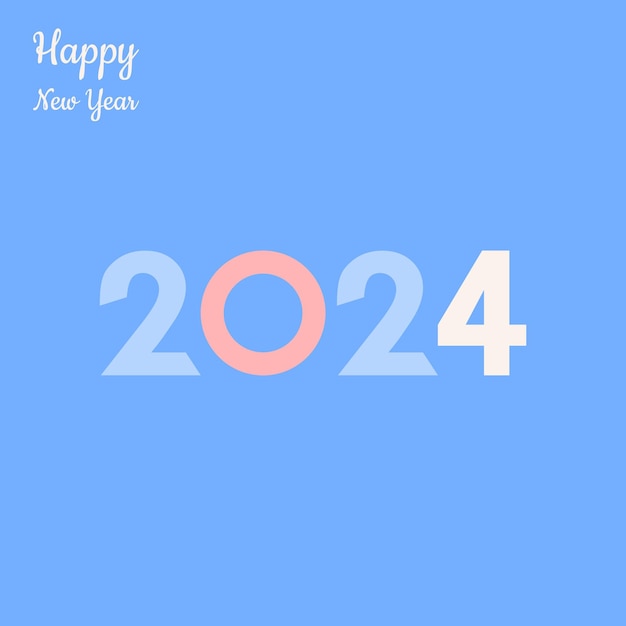 Cartel de año nuevo 2024 Número colorido creativo 2024 Tarjeta de saludos de feliz año nuevo Diseño colorido Fondo de diseño minimalista Plantilla vectorial