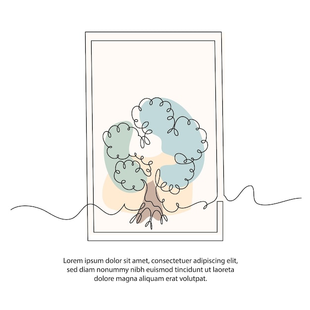 Un cartel de árbol de línea con marco Decoración de pared de línea continua mínima abstracta